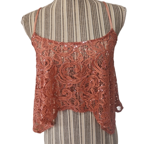 Free People Intimately Women Sequin Flowy Lace Crop Top/Tank Top Size XS/TP - Picture 2 of 11
